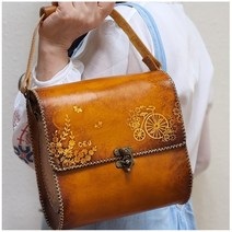 수제가방/천연가죽/ 통가죽가방G7yb꽃자전거 손가방 크로스가방겸용 손바느질통가방