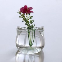 수태봉 콩나물키우기 딸기 수경 재배 고양이 모양의 유리 꽃병 수경 식물 flower vase terrarium container pot 장식 예술 선물, 분명한