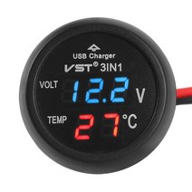 적산계 12V/24V 디지털 미터 모니터 3 in 1 LED USB 자동차 충전기 전압계 온도계 배터리 LCD 듀얼 디스플, 03 blue