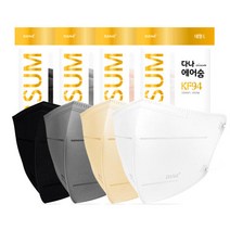 다나마스크 KF94 에어숨 컬러마스크 대형 50매 100매 새부리형 100% 국산원자재, 흰색_50매