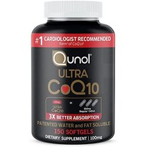 qunol coq10 100mg softgels ultra 3x 더 나은 흡수 코엔자임 q10 보충제 - 혈관 및 심장 건강을 위한 항산화 보충제 에너지 생산 - 3개월 공급, 150카운트(1팩)