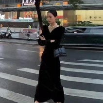 프랑스 복고풍 햅번 스타일 하이 엔드 기질 v 넥 롱 드레스 여성