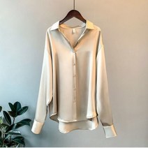 새틴 셔츠 여성 의류 실크 셔츠 빈티지 블라우스 오피스 레이디 쉬어 탑 롱 슬리브 드레스 셔츠 플러스 사이즈 여성 오버 셔츠