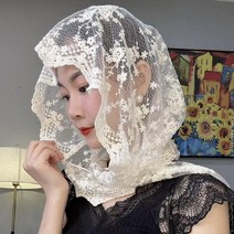 성당 미사보 꽃 자수 하얀색 레이스 수녀님 성물 선물, 화이트