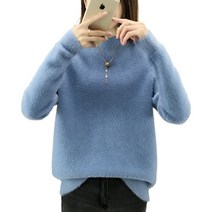 퀸하우스 보들보들 페이크앙고라 반하이넥 니트
