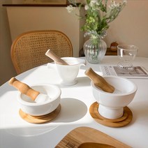 화이트 미니 이유식 도자기 절구 깨소금 마늘 다지기 깨갈이 3타입, 높은타입