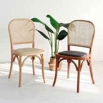 [체어팩토리] C2481 곡목 라탄 쿠션 방석 가죽 체어 거실 카페 홈 인테리어 디자인 의, 색상:월넛