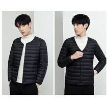 남성용 경량 라운드넥 오리털 누빔 패딩점퍼 노카라 다운점퍼 코트 자켓 빅사이즈