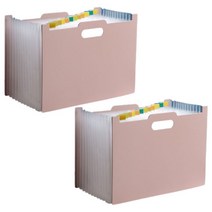 오피스 넓이 조절 A4 파일케이스 13칸 저장 가로형, 핑크, 2개