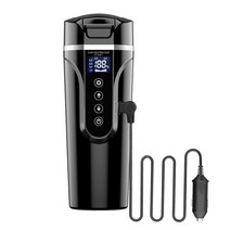 차량용 커피포트 카포트 휴대용 자동차 자동 가열 컵 전기 열 물 컵 디스플레이 주전자 커피 차 우유 스테인레스 스틸, 자동차 집에 검은 색