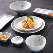 백청아꽃 멜라민 업소용 식당 그릇 접시 식기, 화이트
