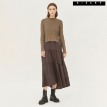[시슬리] 우븐 스커트 배색 니트 원피스 SAKO49161_BR