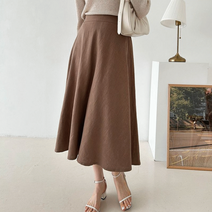 여름 린넨 뒷밴딩 A라인 플레어 훌 롱 스커트 T34072K