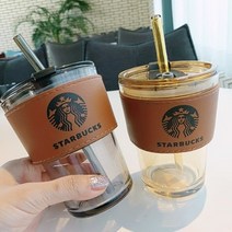 스타벅스 유리보틀 텀블러 450ml 1+1, 브라운, 브라운