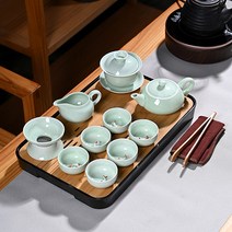 도자기찻잔 쿵푸 다기 쁘띠 가정용 풀세트 여요 뚜껑 티포트 인 자동 다반 차판 심플 4682413528, 11 헤드 청 자기 물고기 다기 _장