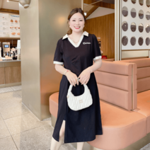 88사이즈원피스 통통녀 77사이즈 스포츠 캐주얼 니트 브이넥 여자 원피스 뚱뚱녀 하객룩