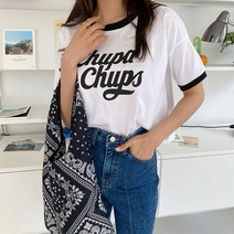 동대문관 오니저 배색 크롭 반팔 티