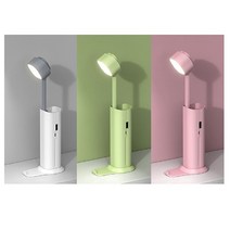 휴대용 LED 조명 스탠드 무선 랜턴 충전식 보조배터리 4IN1 휴대폰 거치대 책상 미니 보조 독서등 후레쉬, 핑크