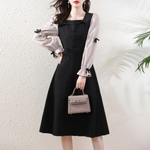 오버클래쓰 여성 미디 원피스 스퀘어넥 심플 플레어스커트 하객룩