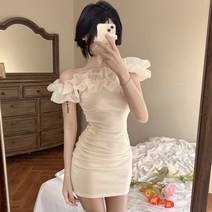 하늘색 원피스 어깨 레이스 스키니 원피스