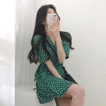 후암마켓 미니원피스 랩 그린 꽃무늬