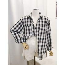 여성 썸머 바둑판 포켓 체크 어깨패드 남방