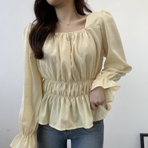 VANANA2 국내제작 스퀘어넥 프릴 밴딩 퍼프 블라우스