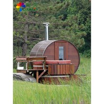 야외 사우나 스팀 룸 원형 나무 통 비 방지 목재 스팀 스토브 원적외선 빌라 발코니 광파 욕실, 담황색독당근나무난로