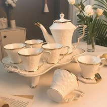 홍차티팟 애프터눈 티팟 홈카페 영국 빈티지 도자기 찻잔 심플 다도 세트, 기타, 화이트 세트