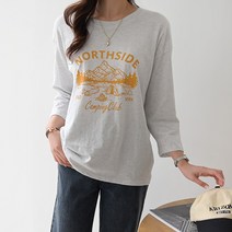 데일리앤 렌디아 여성 캐주얼 면 프린팅 기본 라운드 7부 티셔츠 여름 봄 가을 간절기