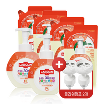랩신 핸드워시 복숭아 500ml 용기 2개+450ml 리필 4개+플라워펌프 2개 증정, 딸기(용기1리필2) 청포도(용기1리필2)펌프