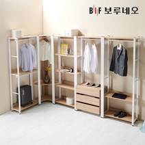 보루네오 슈랑크 드레스룸 시스템장 행거 옷장 철제 인테리어 시스템 맞춤 가구 안방, 블랙&오크, 02_800 1단 행거형