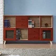 [인우드] 푸키 원목 2단4칸 망도어형 도장책장-서랍 공간박스, 색상:그린