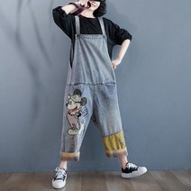 Makone 여자 데님 멜빵바지 오버롤 점프수트 진 청 와이드 루즈핏