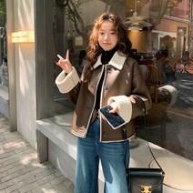 JUSTFEELING 빈티지 패션 뽀글이 코디 여성 겨울 인조가족 자켓 데일리 간절기 무스탕 점퍼 캐주얼