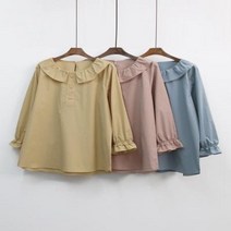 [바보사랑] 여자 라운드 미니 카라넥 프릴 면 블라우스