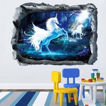 3d 포인트 접착식 벽지 인테리어 테코 스티커 3D 입체벽 패치 방 침대 머리장식 스티커 침실 아이디어 벽지 자점해신문 기숙사 벽지, 01 대, 03 유니콘