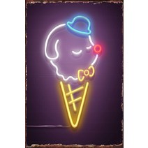 카페 네온 사인 조명 간판 네온 아이스크림 금속 기호 주석 판 벽 장식 룸 장식 레트로, 자주색, 20x30cm
