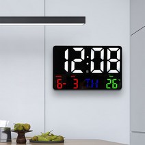 대형 스크린 온도 날짜 표시 LED 디지털 벽시계 원격 제어 전자 벽시계 거실 장식, 02 Black-Multicolor