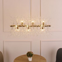 엘리사 일자형 9등 W700 펜던트 눈꽃조명 찔림방지 엘사 크리스탈 인테리어 수입 식탁등 삼색램프 카페조명, 전구색(노란빛)