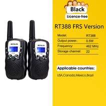 무전기 병원 업소용 인이어 워키토키 retevis rt388 어린이 2 pcs 어린이, 협력사, frs 블랙