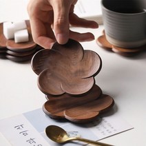 전통소반 다과상 호족반 손님 접이식 반상 전통 레트로일본식 블랙 월넛 내열성 꽃잎 코스터 테이블 장식, 한개옵션0