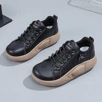 Cwadun 여성키높이운동화 4cm 발편한 운동화 가죽 데일리 스니커즈 통굽