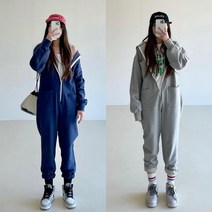 쭈리 후드 점프수트 (그레이 네이비)