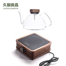 하이라이트 원목 미니 사각 호두나무 스토브 내열유리 온도계 티팟 세트, 호두나무전기레인지+온도계유리주전자B