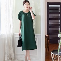 싹쓰리마켓 엄마옷 여성 인견 반팔 원피스 잠옷 마실룩 홈웨어-보틀그린