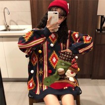 SAMARA 레드 겨울 귀여운 니트 티셔츠 크리스마스 여성 패션 캐릭터