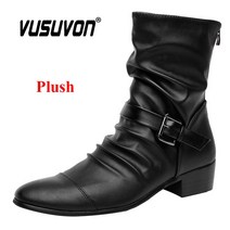 오토바이 부츠 바이크신발이탈리아 카우보이 부츠 남성 캐주얼 신발 오토바이 블랙 겨울 가죽 Botas, 04 40, 02 Black Plush