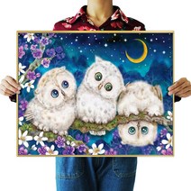FASEN 보석십자수 DIY 키트 40 x 50 cm, ZSL012올빼미 세 마리