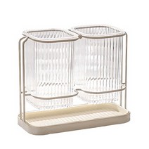 스윗브릿지 사각 2구 물빠짐 수저통 수저꽂이 수저정리함, 아이보리, 1개